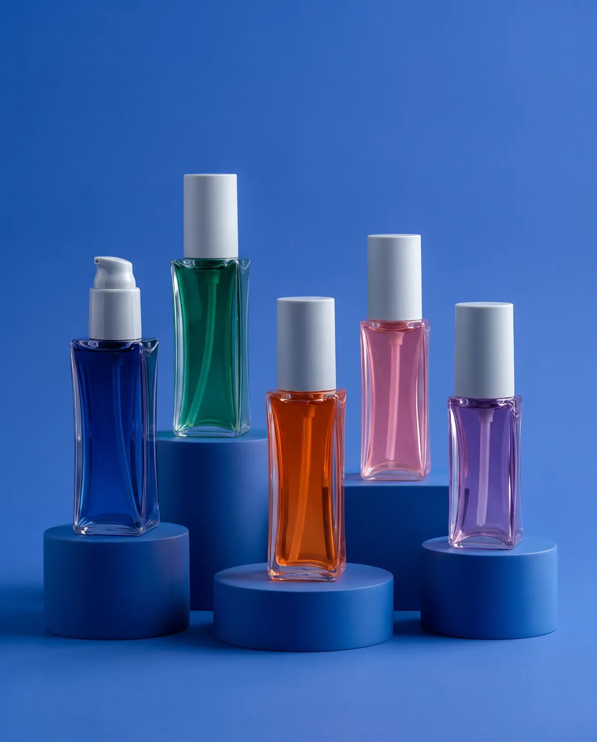 Renkli Şeffaf Bel Kıvrımlı Pompalı Şişe 40–120 ml