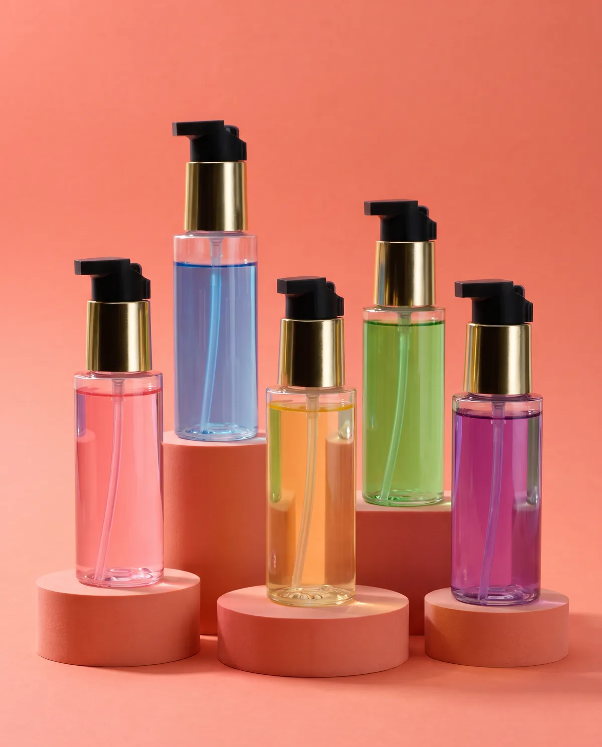 Renkli Şeffaf Silindir Pompalı Şişe 100 ml
